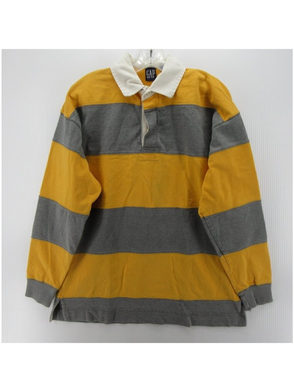 VINTAGE GAP Polo Rugby Shirt Medium Yellow Striped Pullover Heavy 90s *